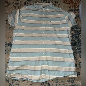 Quiksilver Light Blue and Cream Striped Shirt